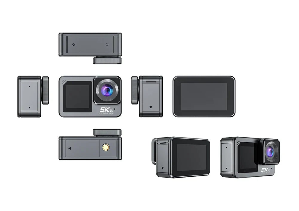 F6W Action Camera — 5K/4K60FPS, 48MP, 2.2" Touch LCD, EIS, Dual Screen, Wi-Fi, 170° Waterproof 30M, 8X Zoom Sports Camera with Wireless Mic