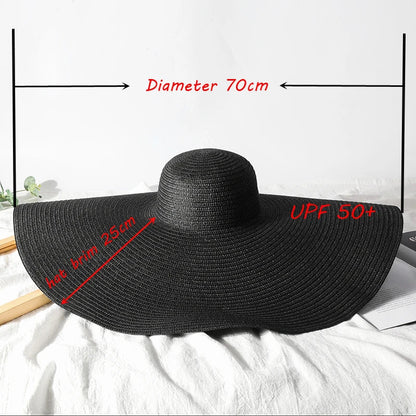 Summer 70cm Large Wide Brim Sun Hats for Women - Oversized Beach Hat, Foldable Travel Straw Hat with UV Protection