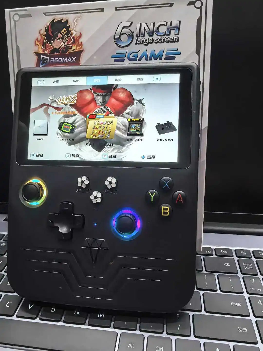 FLLBW R60 Max Retro Game Console - 6" IPS Handheld with 128GB Storage, 22,000 Games & Linux System