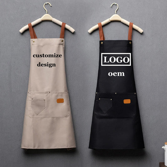 Customized Embroidery Kitchen Apron – Waterproof Bib with Logo, Signature, Pockets, and Waist Bag for Home Chefs & Bakers