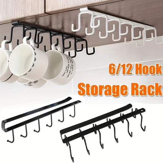 Cabinet Mug Hook – 6/12-Hook Hanging Cup Holder & Multifunctional Wardrobe Organizer for Space Saving