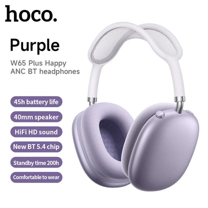 HOCO W65 Plus ANC Bluetooth Headphones – Wireless Over-Ear Noise Cancelling HiFi Sport Headset with Control Button