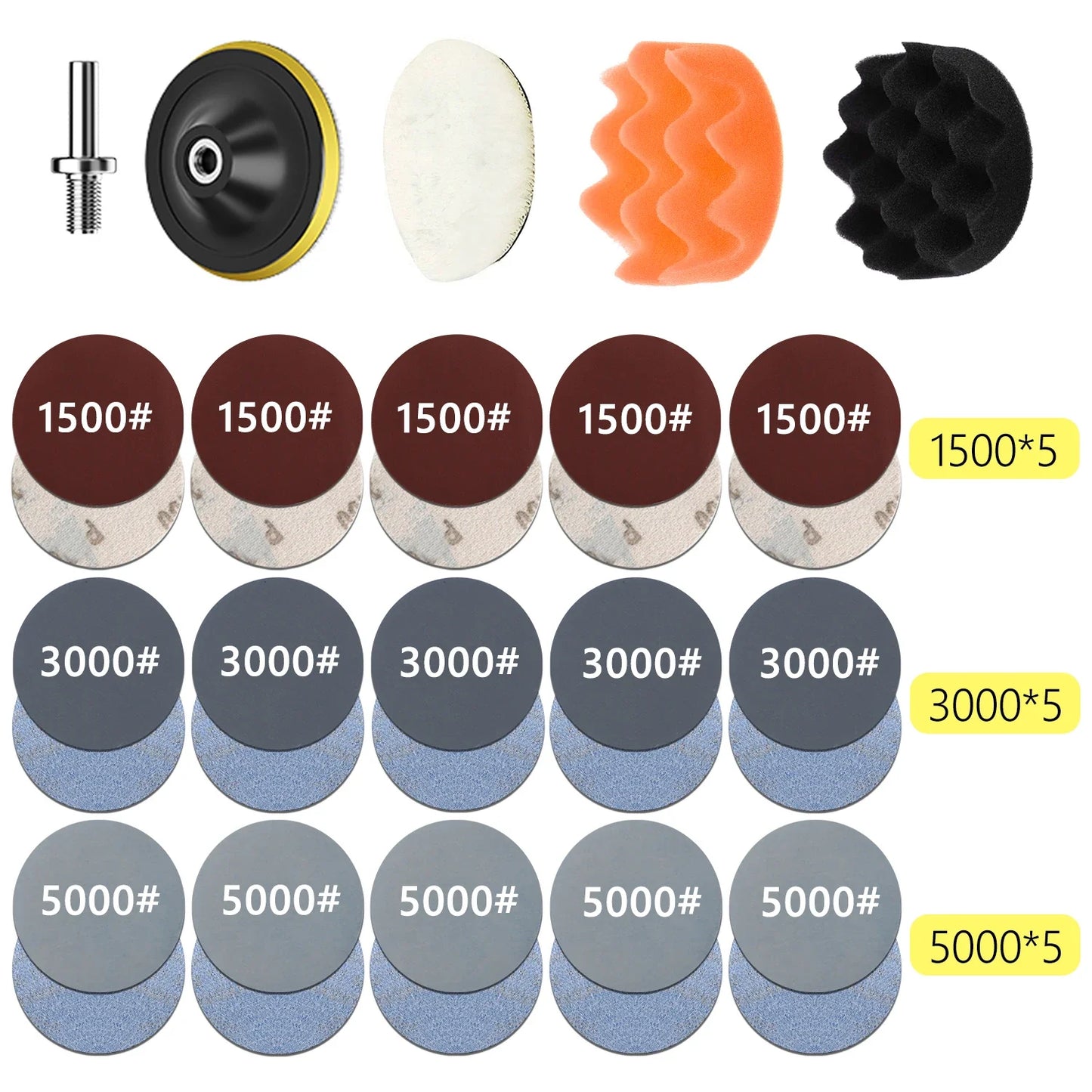 3-Inch Headlight Repair & Restoration Kit — Car Polishing Disc with Auto Waxing Sponge and Sandpaper for Detailing