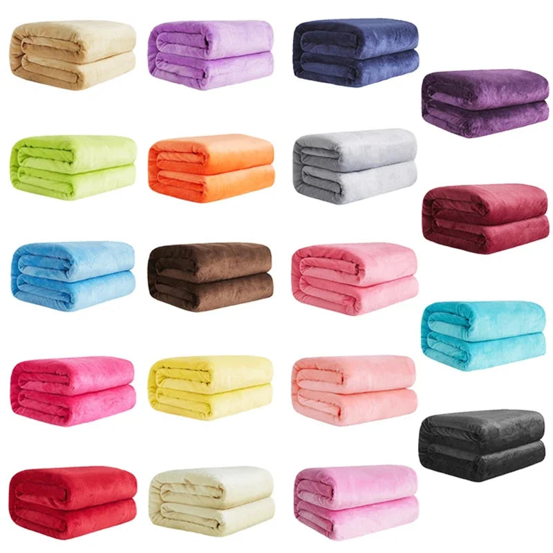 230GSM Coral Fleece Blanket – Soft Warm Flannel Bedspread & Sofa Cover in Blue & Pink