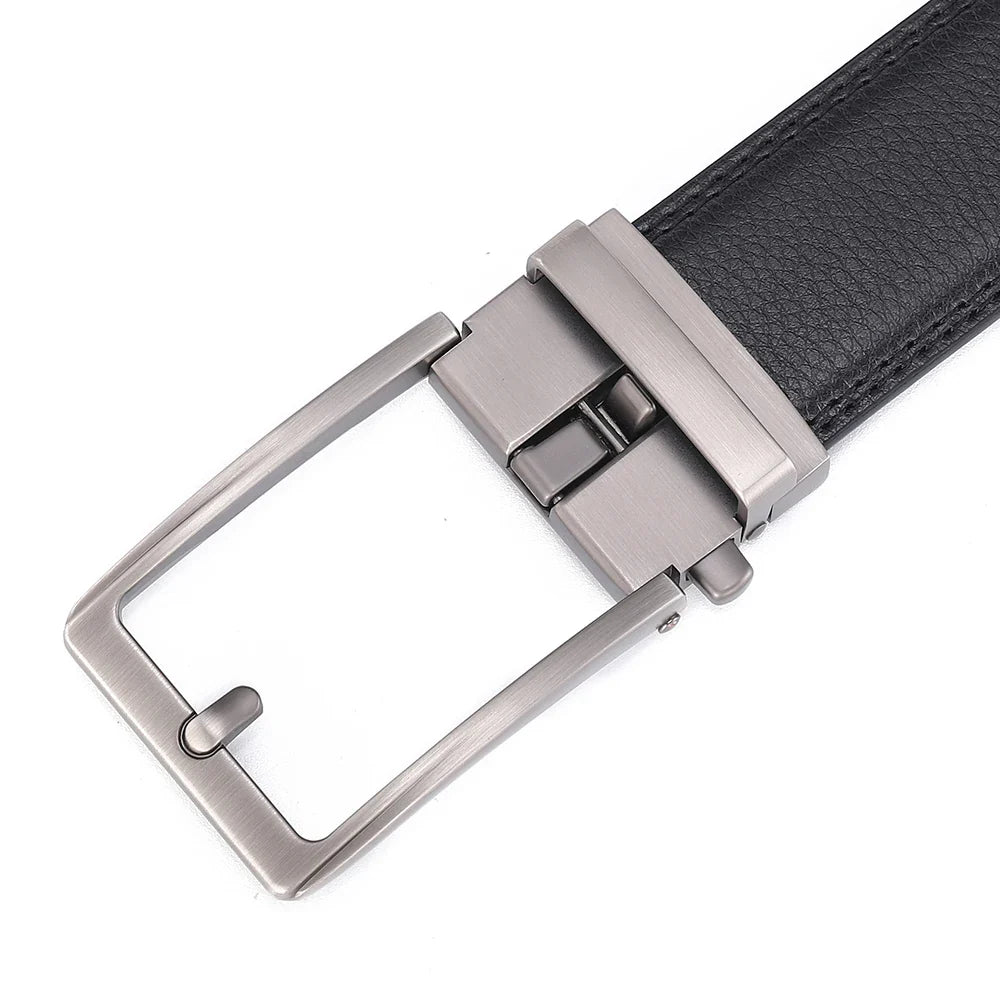 Men’s Luxury Leather Click Belt – Automatic Buckle Designer Waist Strap for Jeans (Blue, 3.5cm)