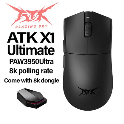 NEW ATK X1 Ultimate Wireless Gaming Mouse — PAW3950 Ultra, 8K Polling Rate, 2.4G, 0.3ms, 500mAh, 750IPS, 42,000 DPI for PC & Laptop