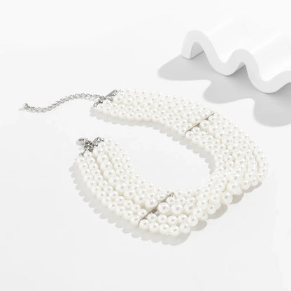 Vintage Imitation Pearl Multi-Layer Necklace – Elegant Oval Beads Choker Collar for Women, Chain Jewelry Accessories, Party Gift