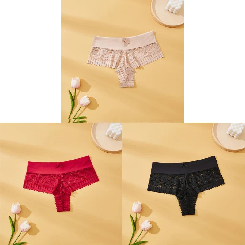 Women's Lace Panties 3PCS - Sexy Bow Detail, Breathable Comfortable Briefs S-XL