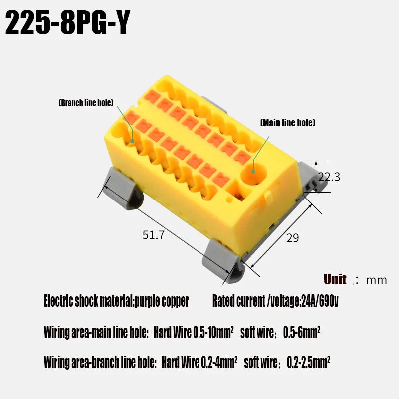 Compact Push-In Wire Connector Terminal Block – Fixed Modular Multi-Link Splicing 1-In Multiple-Out Lighting Connector 225 Series