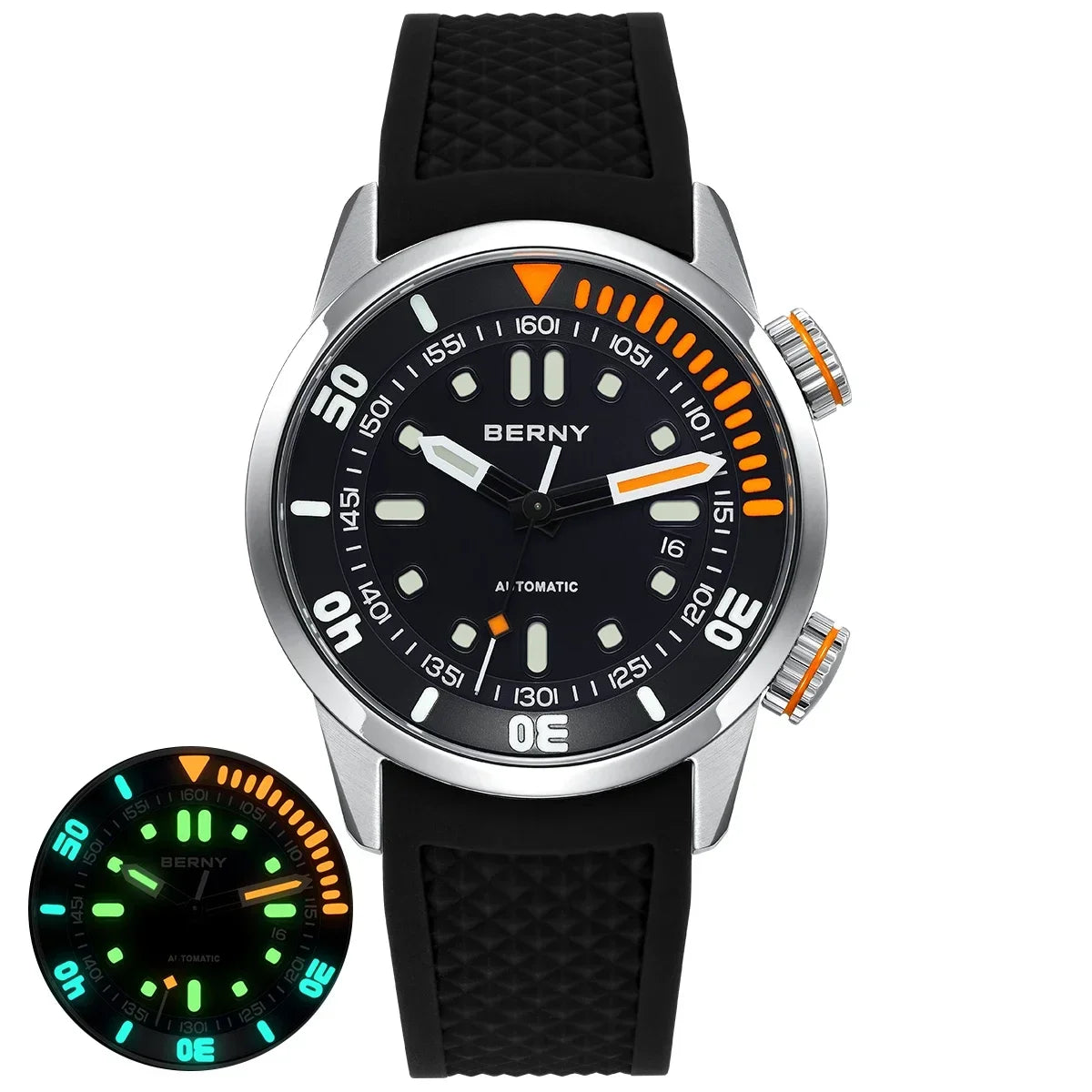 BERNY Automatic Men's Dive Watch – Super Luminous 20ATM Sapphire Wristwatch