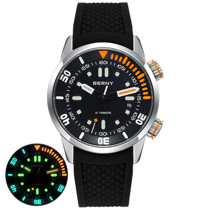 BERNY Automatic Men's Dive Watch – Super Luminous 20ATM Sapphire Wristwatch