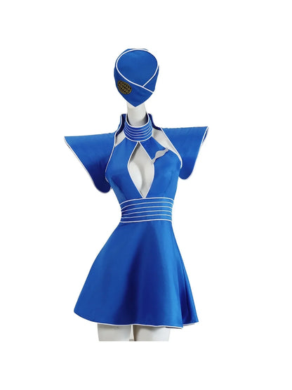 Britney Inspired Flight Attendant Costume - Women’s Blue Cosplay Uniform for Halloween & Carnival Parties