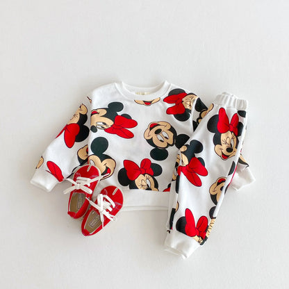 Disney Cartoon Sweatshirt Set – Autumn Long Sleeve Tops & Pants for Kids, Casual Outfit