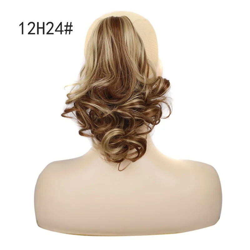 12-Inch Synthetic Wavy Curly Ponytail Hair Extension with Claw Clip – Mixed Blonde Hairpiece for Women
