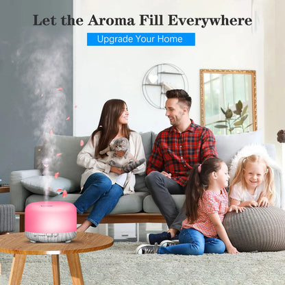500ML Wood Grain Aroma Diffuser: 5V 2A Essential Oil Aromatherapy Humidifier with Remote Control for Home Office