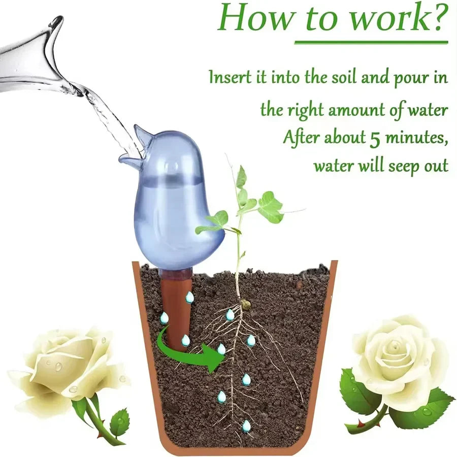 Automatic Flower Waterer – Self-Watering Bird-Shaped Hand-Blown Plastic Plant Watering Balloon for Home & Garden
