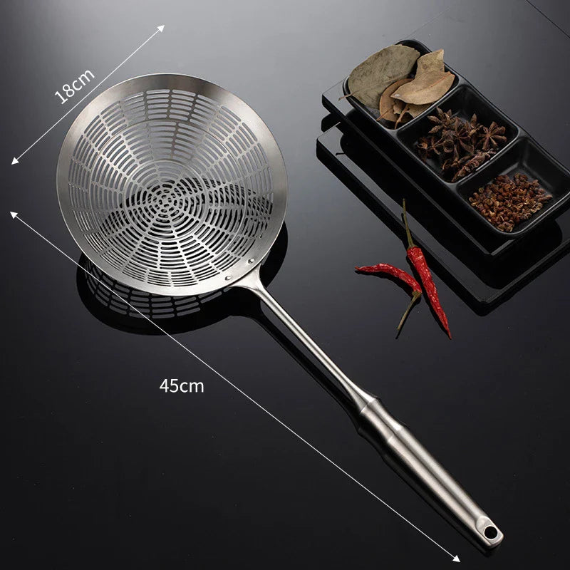 3 Sizes Round 304 Stainless Steel Strainer Set – Long Handle Kitchen Sieves for Hot Pot, Oil Filter & Cooking Tools