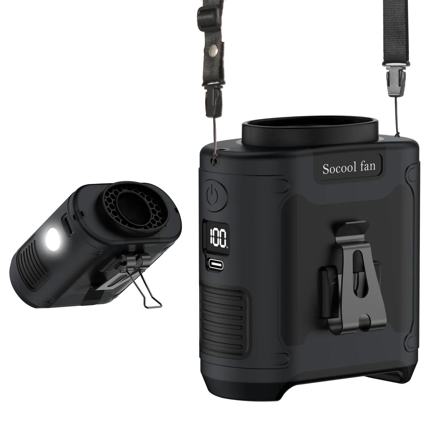 Socool 10000mAh Portable Waist & Neck Fan — Handheld Ultra-Strong Wind with Phone Charging & LED Light for Outdoor Work