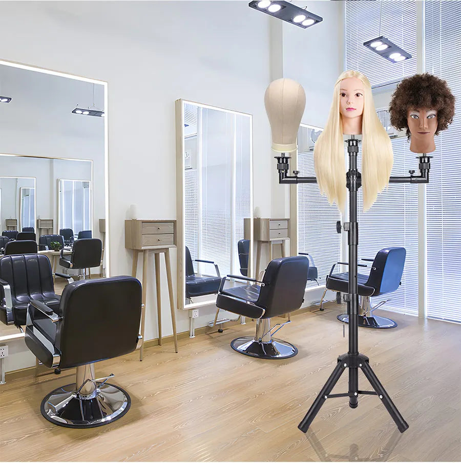 Multifunction Wig Stand — 3-Holder Tripod for Mannequin Heads, Training Dolls & Canvas Blocks