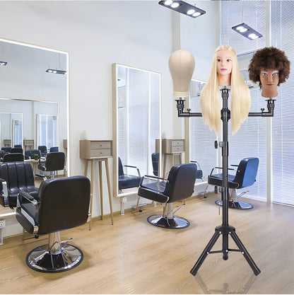 Multifunction Wig Stand — 3-Holder Tripod for Mannequin Heads, Training Dolls & Canvas Blocks