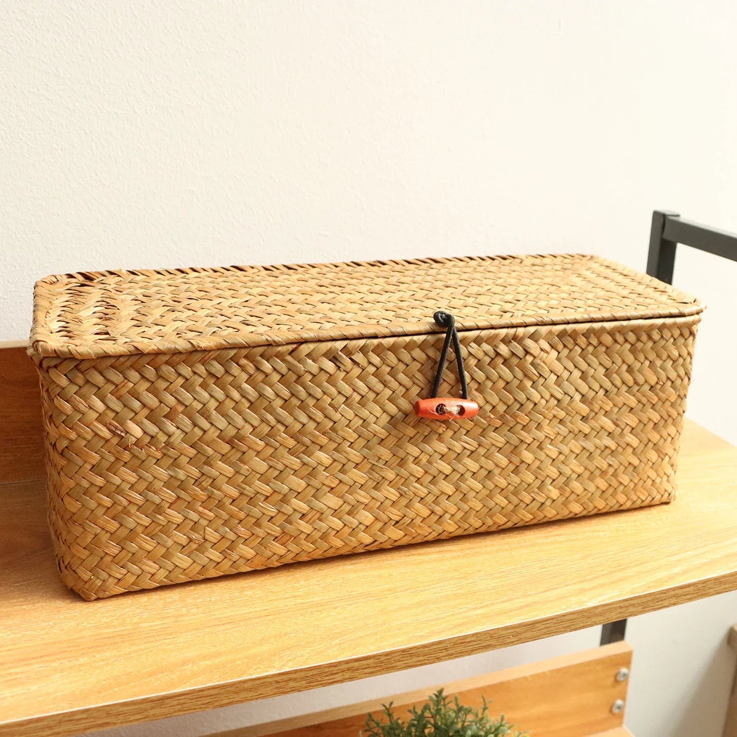 Hand Woven Storage Baskets with Lid - Rectangular Dust-Proof Clothing Storage Box, 3-Grid Wardrobe Container for Sundries Organizer