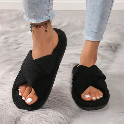 Women’s Cross Band Slippers — Lightweight EVA Open Toe Slides for Indoor & Outdoor Spring Autumn Wear