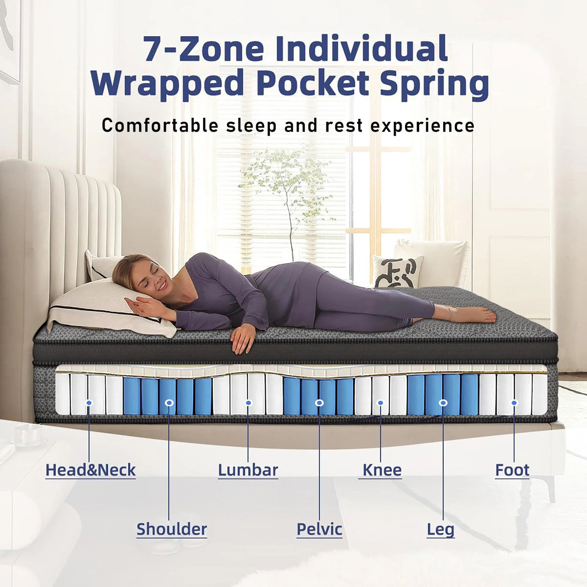 12-14 Inch Memory Foam Hybrid Mattress - Medium Firm Pocket Spring Bed Mattress with Pressure Relief & Cool Sleep for Twin, Full, Queen & King Beds