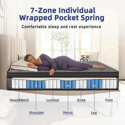 12-14 Inch Memory Foam Hybrid Mattress - Medium Firm Pocket Spring Bed Mattress with Pressure Relief & Cool Sleep for Twin, Full, Queen & King Beds