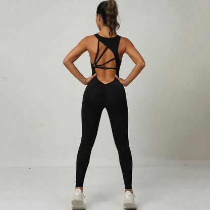 2024 Women’s Gym & Yoga Set – One-Piece Cup Jumpsuit with Long Pants for Workout, Fitness & Activewear