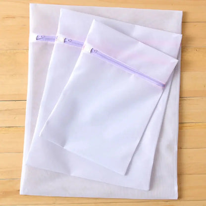 3-Piece Purple Mesh Laundry Bag Set — Zippered Clothes Washing Care Bags