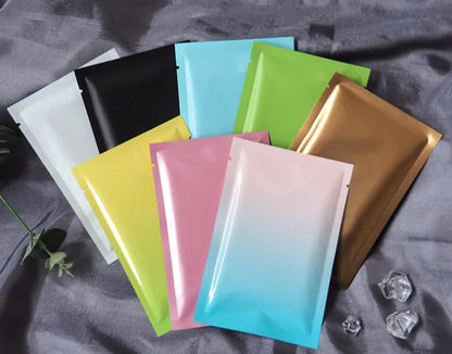 100PCS Open Top Aluminum Foil Bags - Glossy/Matte Finish, Heat Sealable for Tea, Spices, Bakery, Meat, Snacks, Chocolate, Soap, Salt Storage Pouches