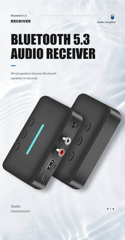 USB Bluetooth 5.3 Audio Receiver Adapter with 3.5mm AUX RCA | Wireless Music Streaming & U-Disk Playback for Desktop Speakers and Amps