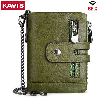 Fashion Women’s Leather Wallet — Genuine Leather Clutch with Hasp & Double Zipper, Short Coin Pocket and ID Card Holder Purse