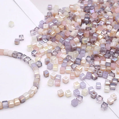 Pink Czech Glass Crystal Beads - 3mm 4mm 5mm Cube Square Candy Seed Beads for DIY Jewelry Making Charms