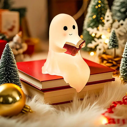 Cute Ghost Reading Book Lamp — Halloween Night Light for Bedroom, Adorable Ghost Decor for Book Lovers