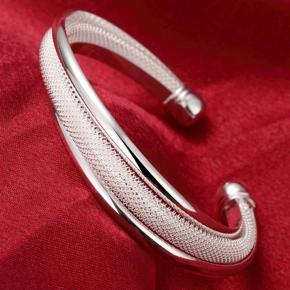 Women’s 925 Sterling Silver Open Cuff Bangle – Adjustable Charm Bracelet for Wedding Party Fashion Jewelry