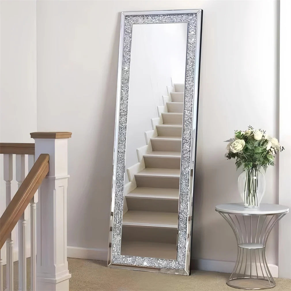 XXXL Large Full-Length Wall Mirror – Crushed Crystal Diamond Decorative Design