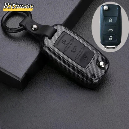 Carbon Fiber Matte Folding Car Key Case for VW – Fits Polo, Bora, Tiguan, Passat, Golf 6, Lavida, Scirocco, 3-Button Accessories