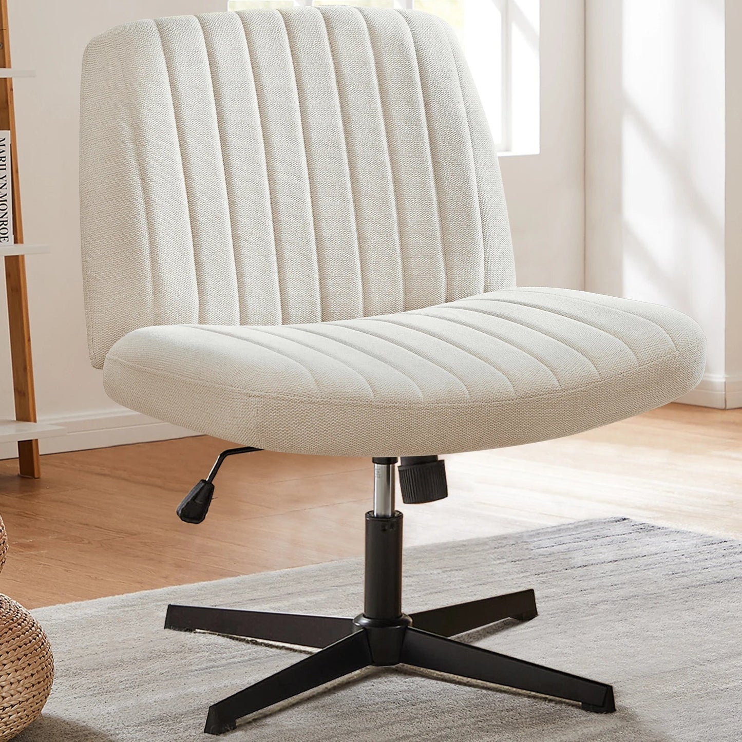 Adjustable Cross Legged Rocking Gaming Chair - Armless Wide Desk Swivel Task Chair for Home Office and Living Room