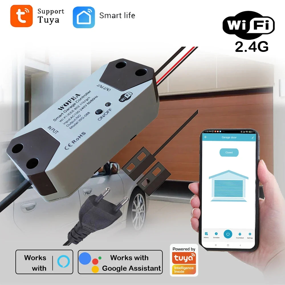 Smart Garage Door Opener Controller - Alexa & Google Home Compatible WiFi Remote Control with Tuya Smart App