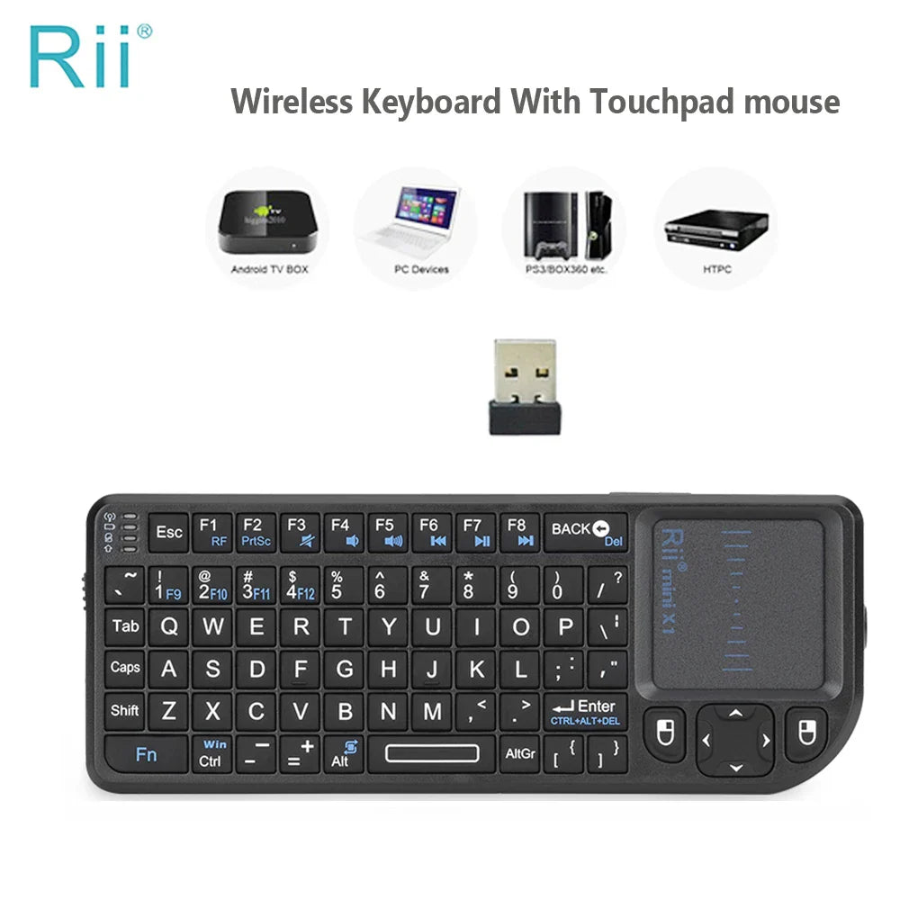 Rii X1 2.4GHz Mini Wireless Keyboard with TouchPad – English/ES/FR Layout for Android TV Box, PC & Laptop