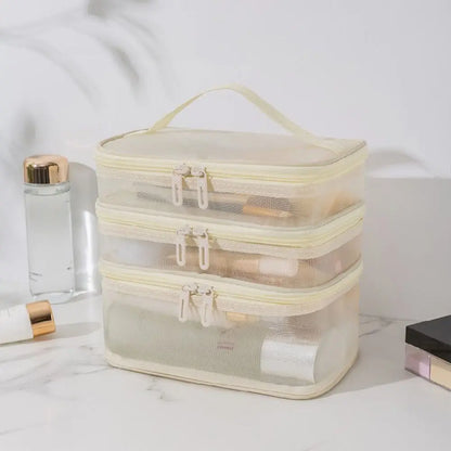 Fashion Transparent Mesh Travel Cosmetic Bag — 1/2/3 Layer Large-Capacity Makeup Organizer & Women’s Toiletry Bag