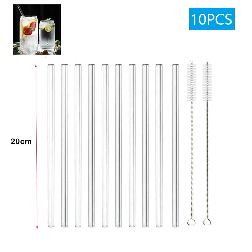 Eco-Friendly Reusable Glass & Metal Straws – 1/20PCS with Cleaning Brush for Smoothies, Milkshakes & Cocktails