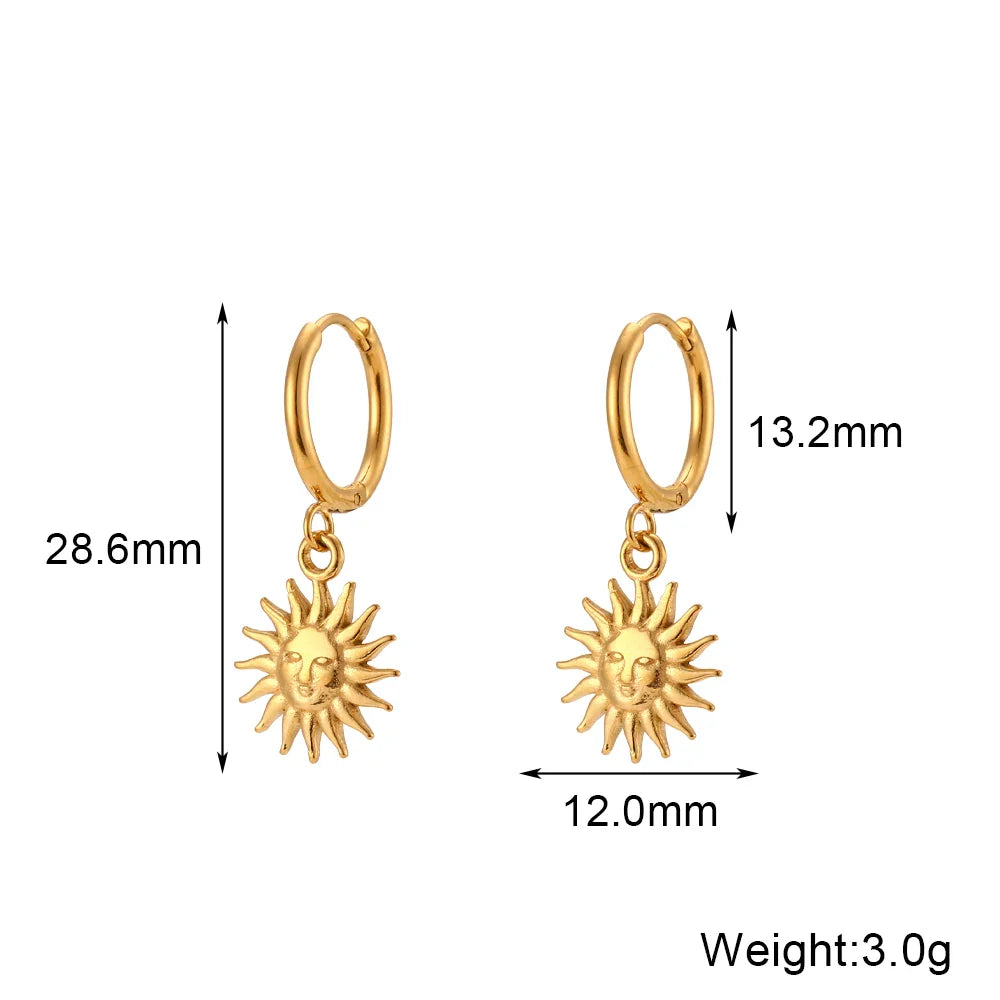 E.B.belle Y2K Sun Pendant Hoop Earrings – Gold Plated Cute Holiday Fashion Jewelry for Women & Girls