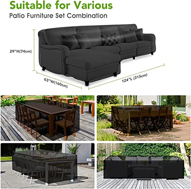 Waterproof Terrace Patio Furniture Cover - 210D Protective Cover Suitable for Outdoor Sofa Set