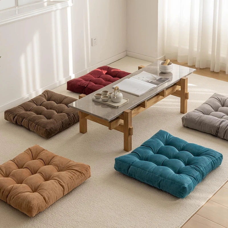 Square Floor Pillow Cushion – Thick Tufted Seat Pad for Meditation, Yoga, Kneeling, and Balcony Seating
