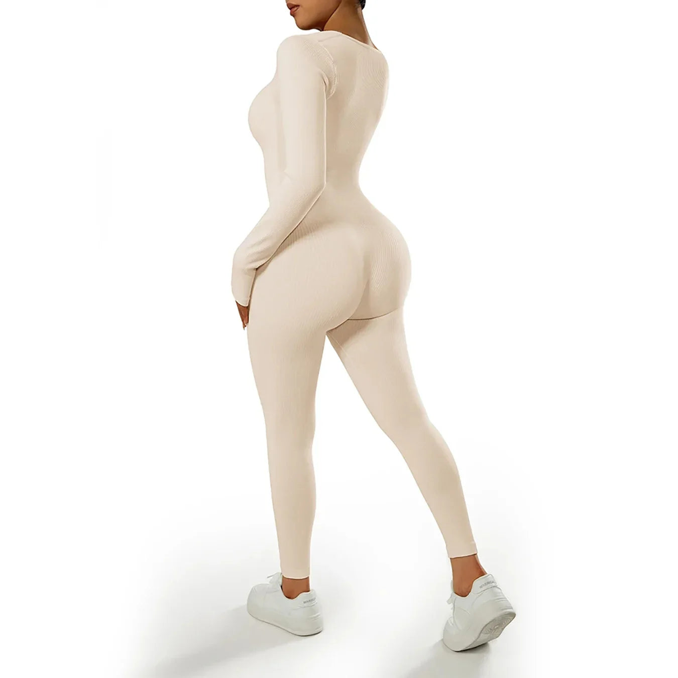 Women’s One-Piece Yoga Jumpsuit – Black Long-Sleeve Bodysuit, Sexy Streetwear & Casual Sportswear