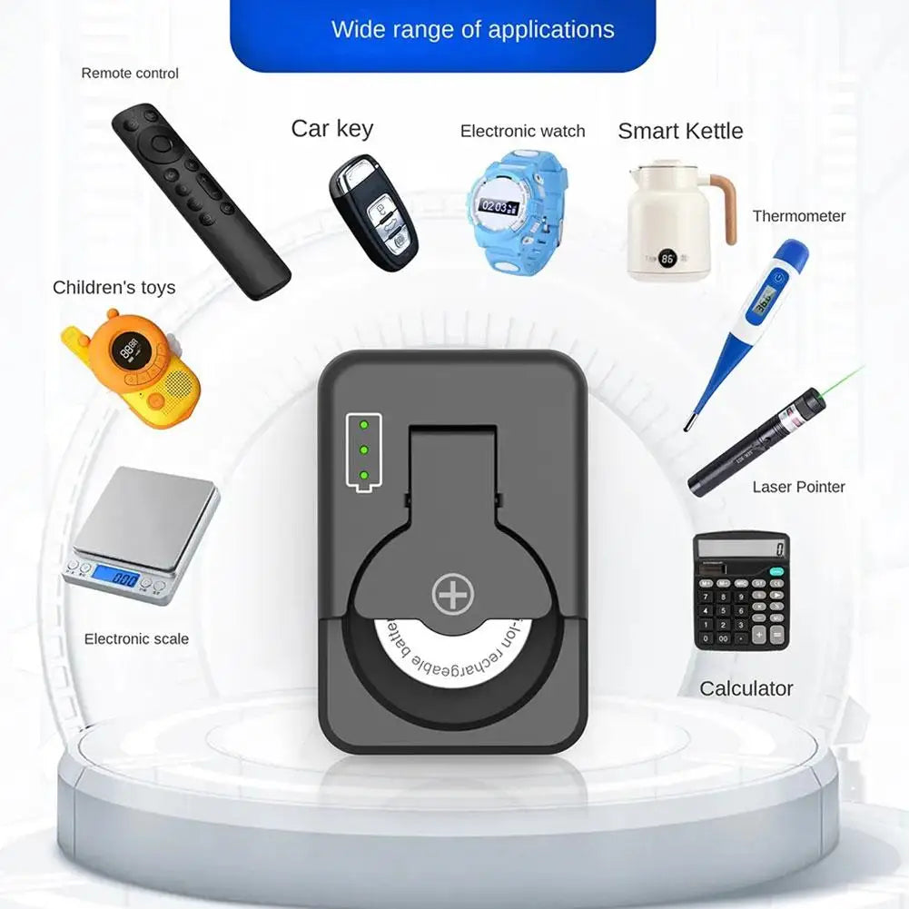 Universal Portable Button Battery Charger - Compatible with LIR1025, LIR1220, LIR1254, LIR1620, LIR1632, LIR2016, LIR2025, LIR2032, LIR2430, LIR2450