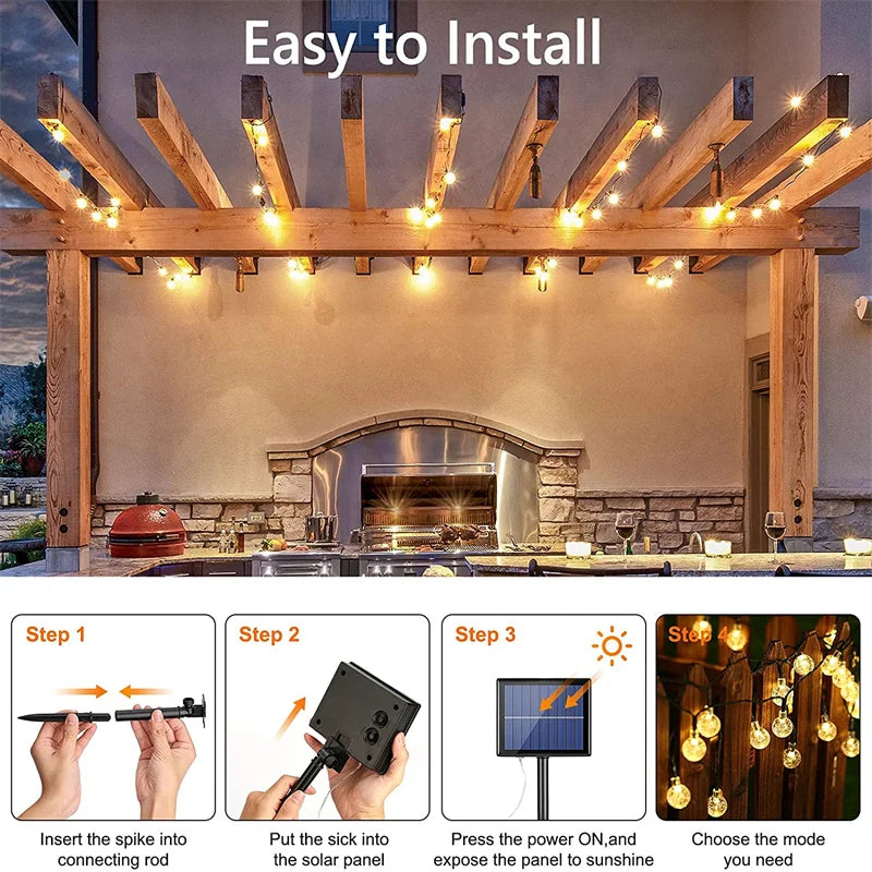 60 LED Solar String Lights - Waterproof Crystal Globe Garden Lights with 8 Modes for Patio, Party & Tree Decor