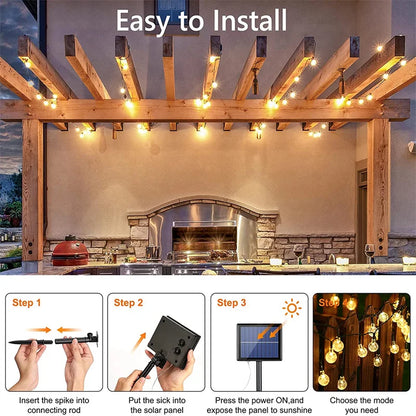 60 LED Solar String Lights - Waterproof Crystal Globe Garden Lights with 8 Modes for Patio, Party & Tree Decor